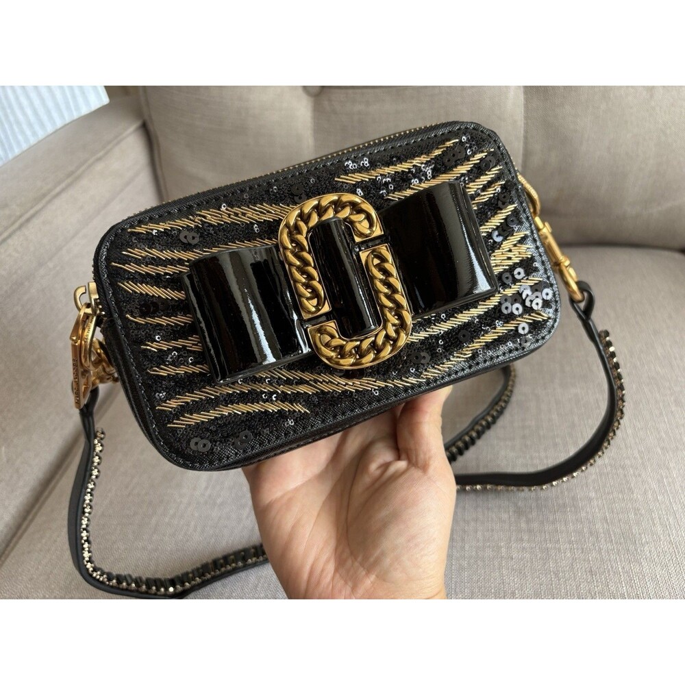 Marc Jacobs Snapshot Chain Bow Sequin Crossbody Camera Bag Rhinestone Strap